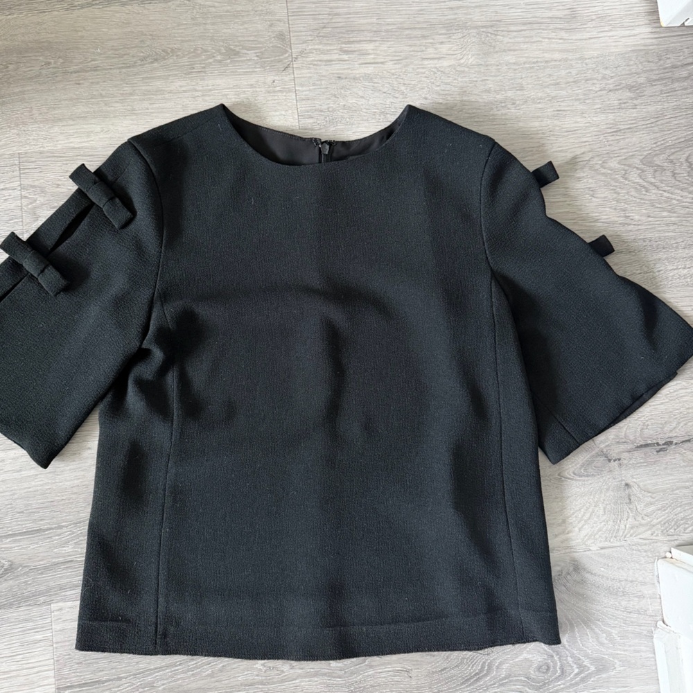 Club Monaco Bow Detailed Short Sleeve Boxy Cropped Top Black Women's XS